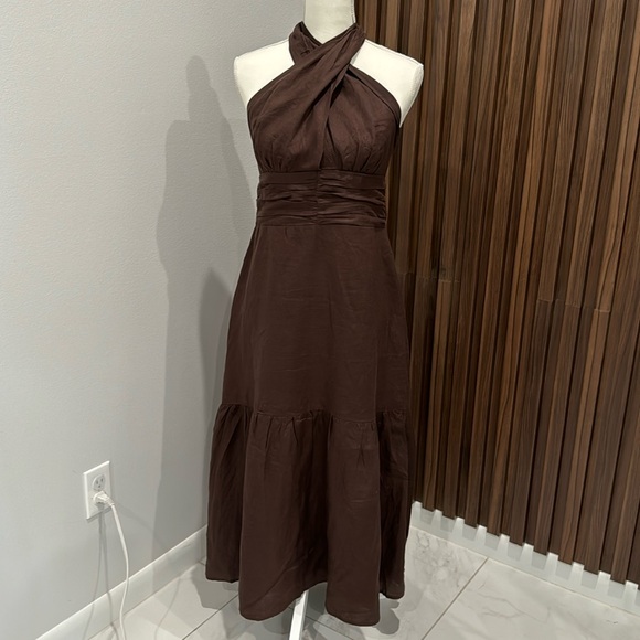 NWT 🏷️ DISSH harrier dark chocolate linen maxi dress US 6 size - Picture 3 of 13